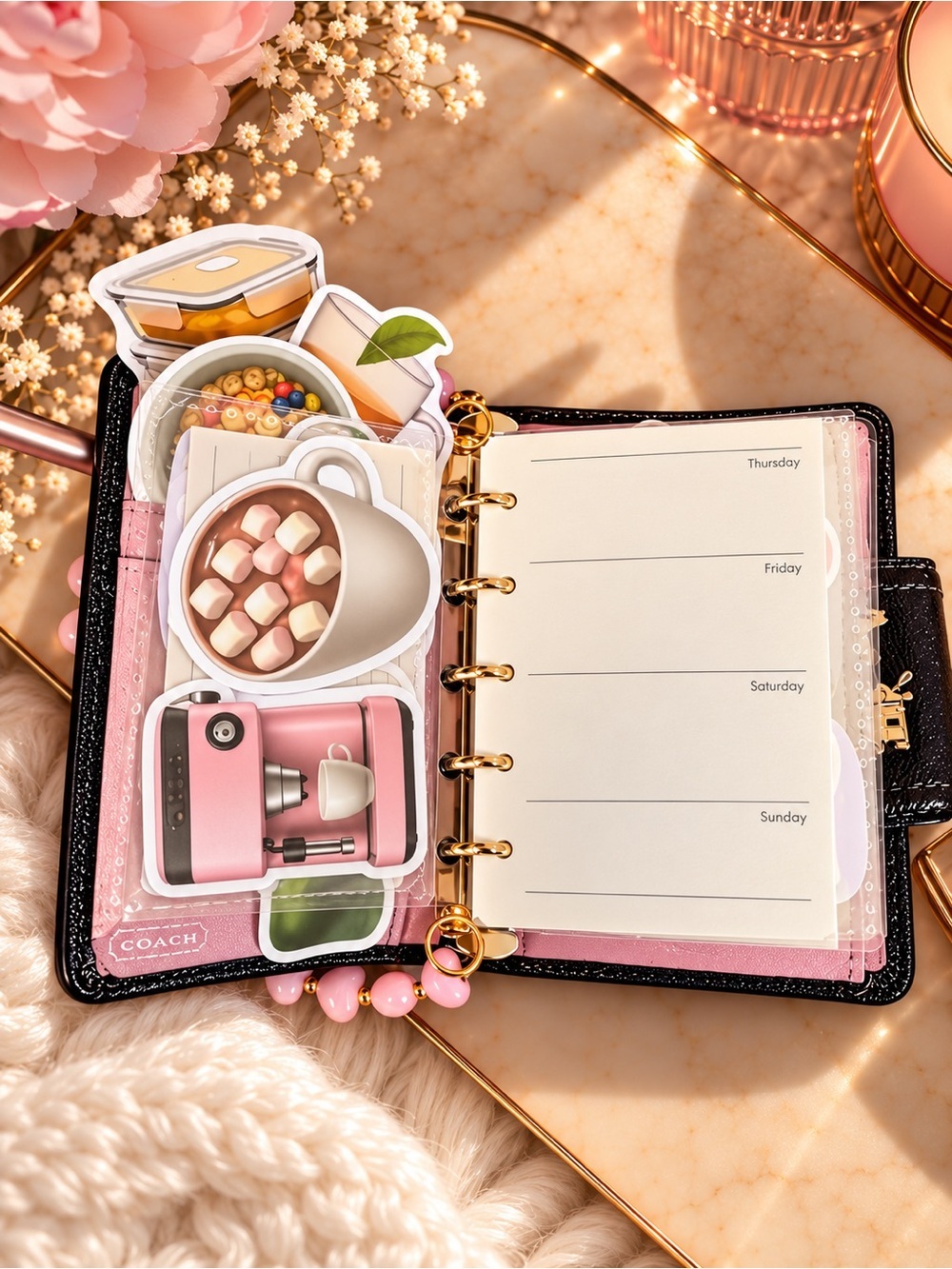 Coach Black Signature Kids Card Case with Pink Beaded Strap - Picture 8 of 12